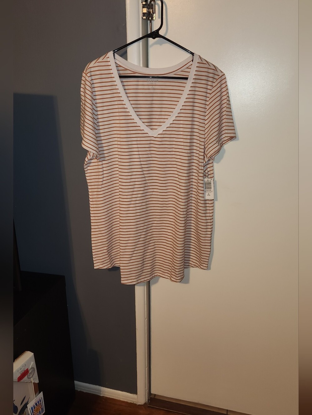 torrid White Tee with Thin Rust Stripes V-Neck